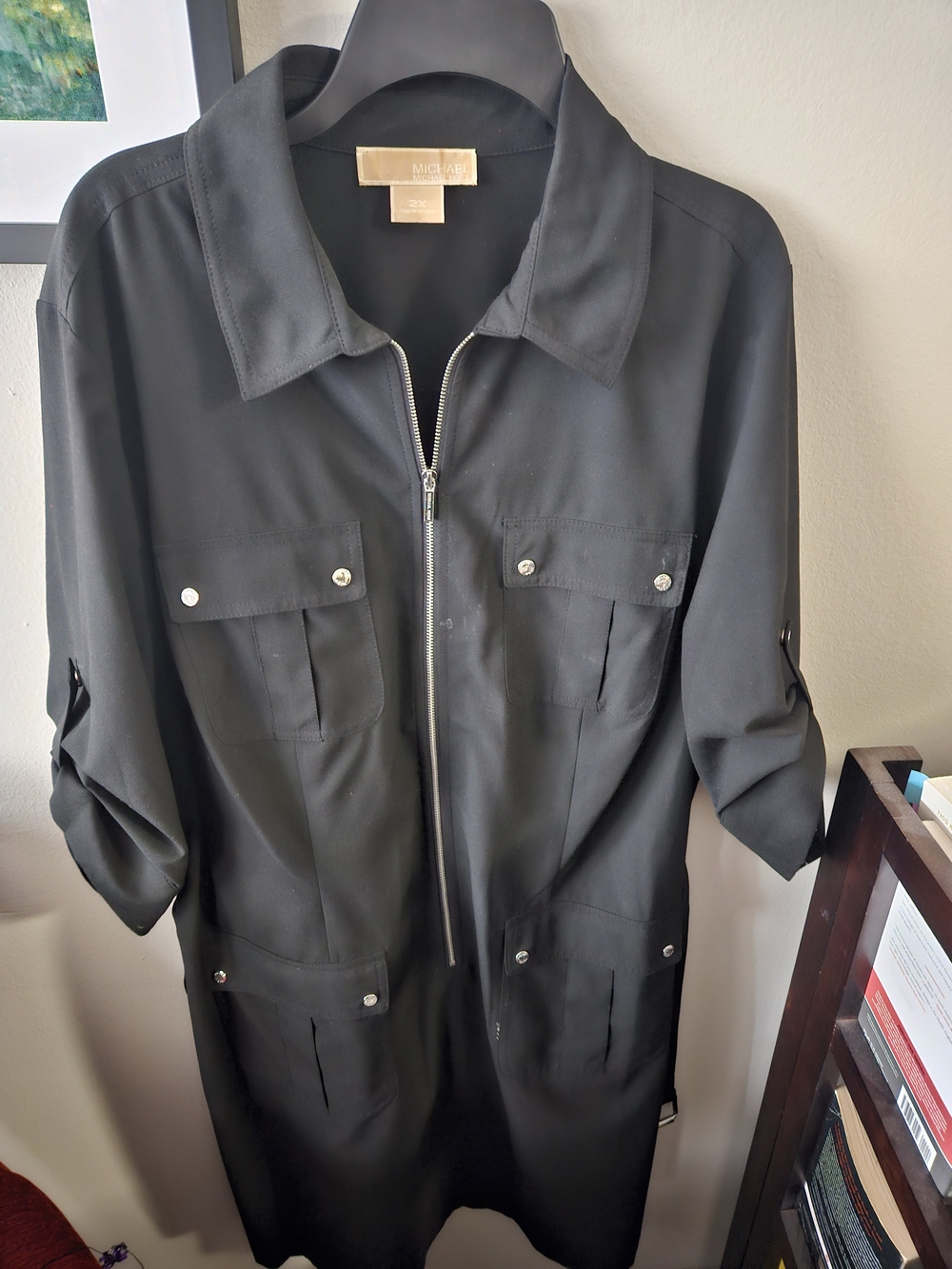 Michael Kors Black Zip-Front Utility Shirt Dress Size 2X
